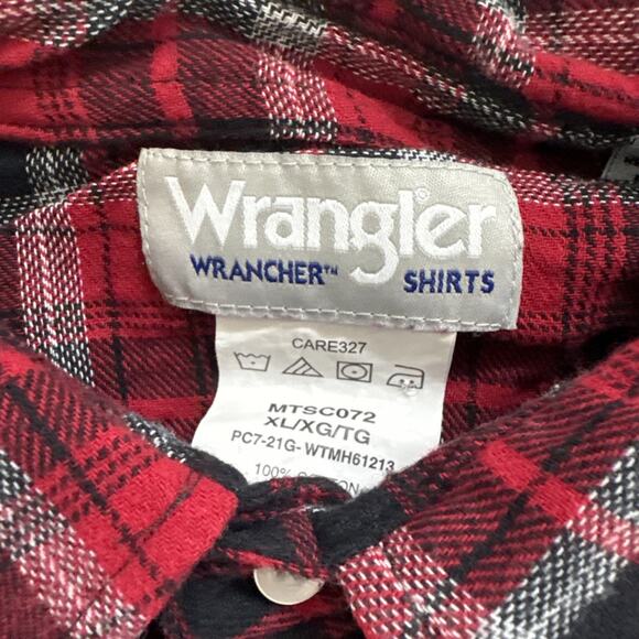 VTG Wrangler Wrancher Cowboy Shirt Men XL Red Plaid Pearl Snap Flannel Western - Picture 3 of 11